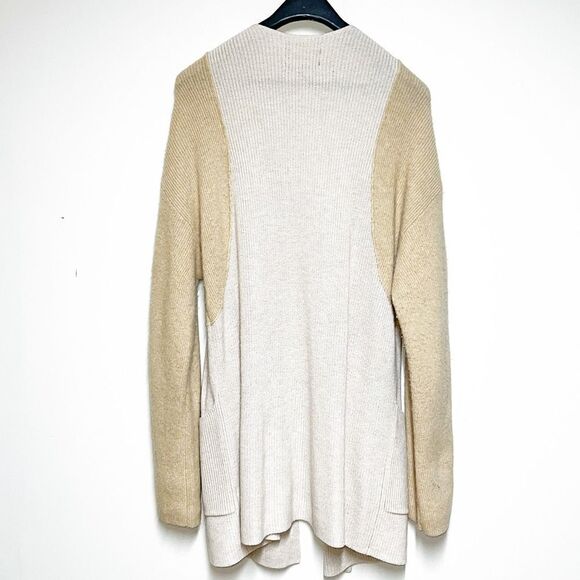 Something Navy Blocked Cardigan Beige Taupe Color Block Wool Blend Sz S - Picture 5 of 9